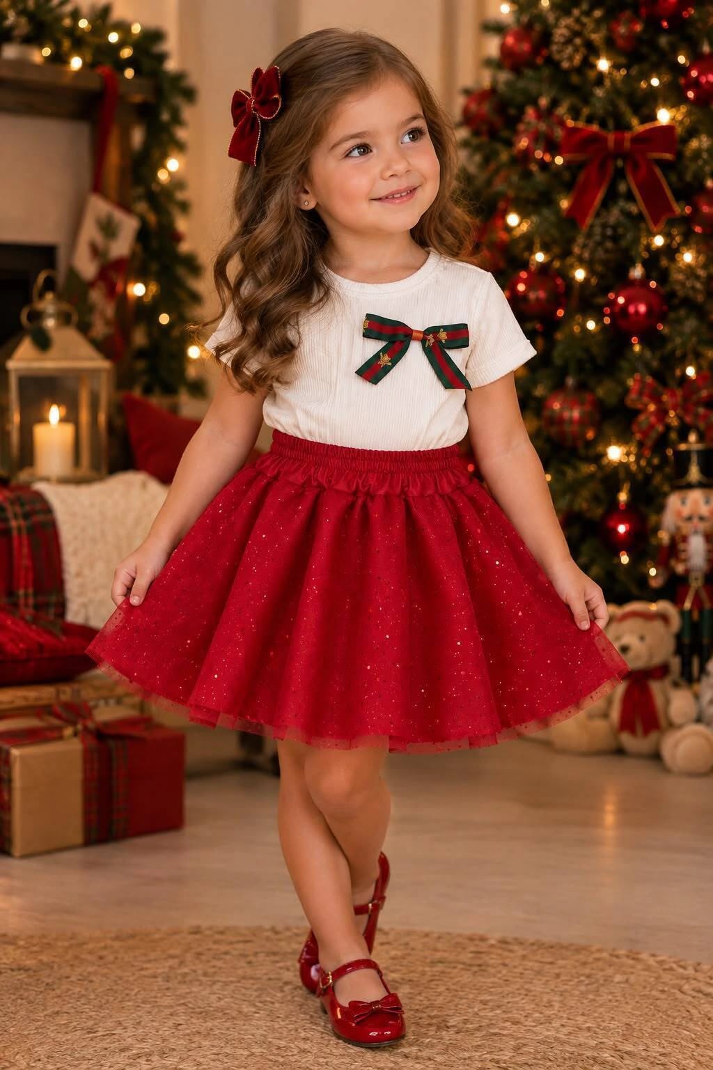 Conjunto Natal Saia de Tule Vermelha