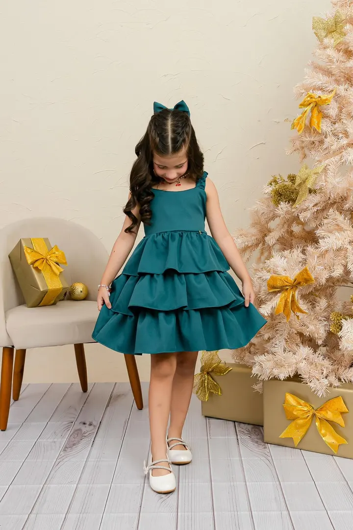 Vestido Verde Esmeralda com Babados