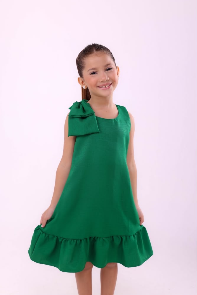 Vestido Verde com Laço no Ombro